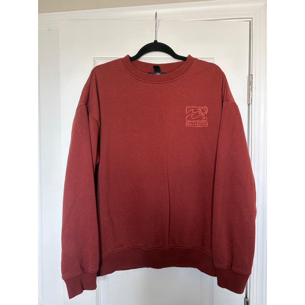 Billabong Mens Red Wave Palm Graphic Fleece Crewneck Sweatshirt Medium